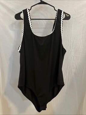 Black One-Piece Swimsuit with White Trim